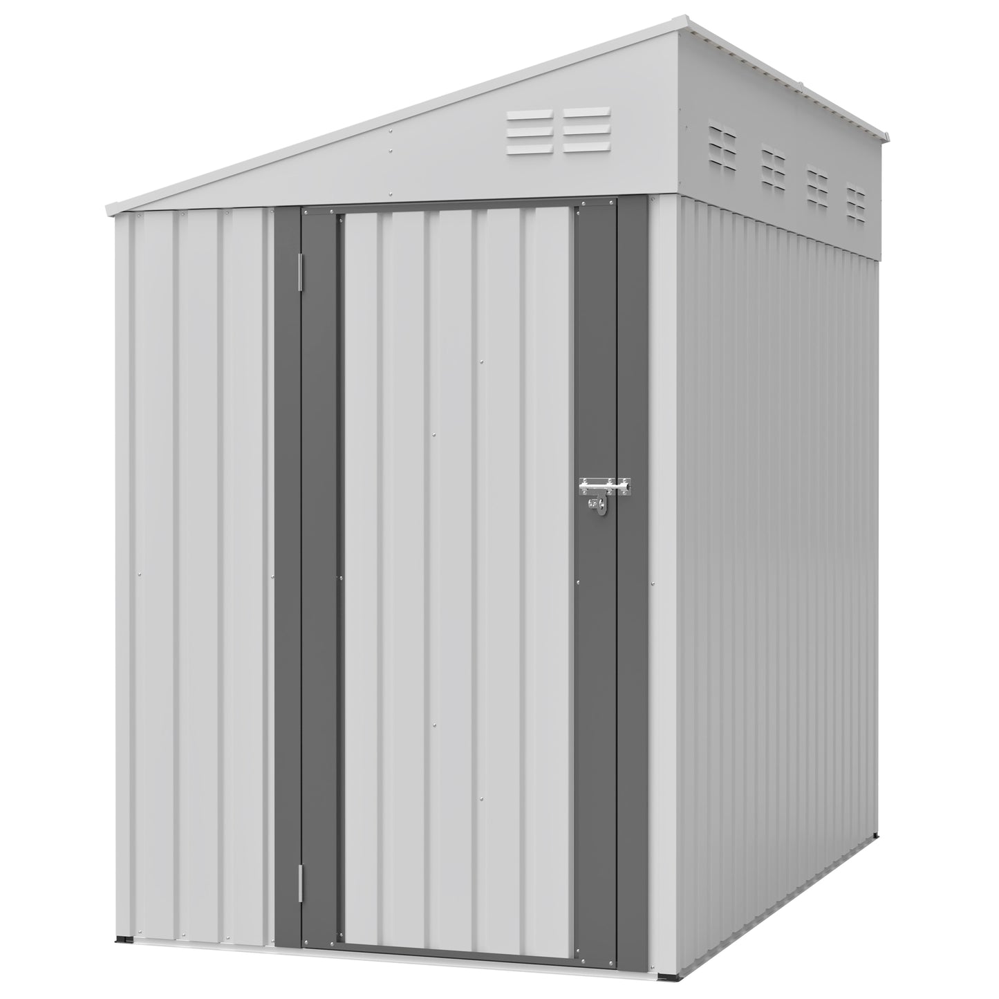 White 4' x 7' Lean-To Storage Shed, Heavy-Duty Metal Outdoor Garden & Bike Shed with Lockable Door, Easy Assembly Backyard Storage Solution