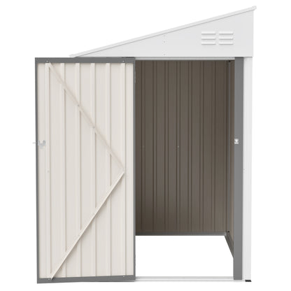 White 4' x 7' Lean-To Storage Shed, Heavy-Duty Metal Outdoor Garden & Bike Shed with Lockable Door, Easy Assembly Backyard Storage Solution