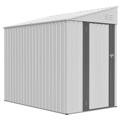 White 4' x 7' Lean-To Storage Shed, Heavy-Duty Metal Outdoor Garden & Bike Shed with Lockable Door, Easy Assembly Backyard Storage Solution