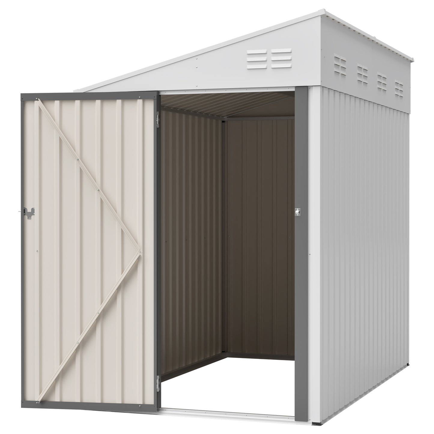 White 4' x 7' Lean-To Storage Shed, Heavy-Duty Metal Outdoor Garden & Bike Shed with Lockable Door, Easy Assembly Backyard Storage Solution