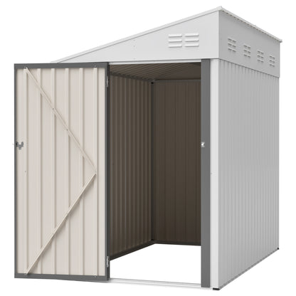 White 4' x 7' Lean-To Storage Shed, Heavy-Duty Metal Outdoor Garden & Bike Shed with Lockable Door, Easy Assembly Backyard Storage Solution