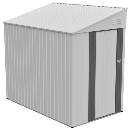 White 4' x 7' Lean-To Storage Shed, Heavy-Duty Metal Outdoor Garden & Bike Shed with Lockable Door, Easy Assembly Backyard Storage Solution
