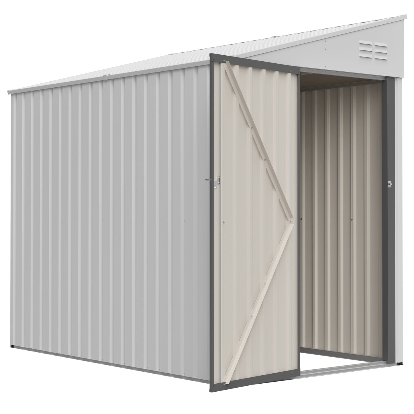 White 4' x 7' Lean-To Storage Shed, Heavy-Duty Metal Outdoor Garden & Bike Shed with Lockable Door, Easy Assembly Backyard Storage Solution