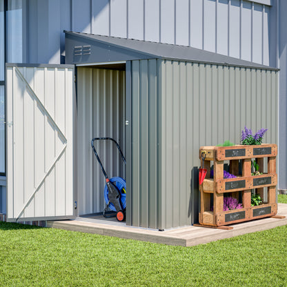 4x7 Foot Lean-To Shed in Olive grey, Heavy-Duty Steel Outdoor Storage for Garden Tools & Bicycles, Maximize Your Backyard & Patio Space with All-Weather Protection