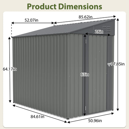 4x7 Foot Lean-To Shed in Olive grey, Heavy-Duty Steel Outdoor Storage for Garden Tools & Bicycles, Maximize Your Backyard & Patio Space with All-Weather Protection