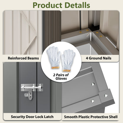 4x7 Foot Lean-To Shed in Olive grey, Heavy-Duty Steel Outdoor Storage for Garden Tools & Bicycles, Maximize Your Backyard & Patio Space with All-Weather Protection