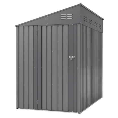4x7 Foot Lean-To Shed in Olive grey, Heavy-Duty Steel Outdoor Storage for Garden Tools & Bicycles, Maximize Your Backyard & Patio Space with All-Weather Protection