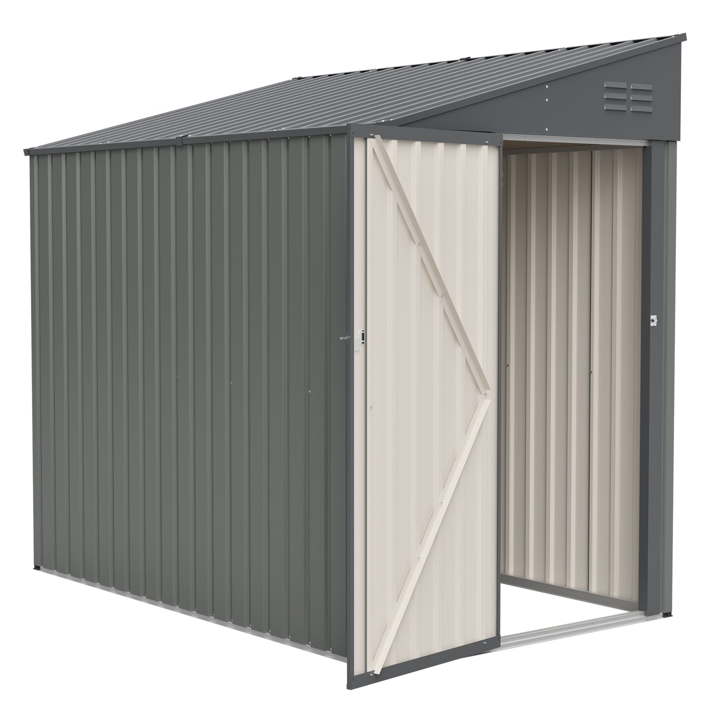 4x7 Foot Lean-To Shed in Olive grey, Heavy-Duty Steel Outdoor Storage for Garden Tools & Bicycles, Maximize Your Backyard & Patio Space with All-Weather Protection