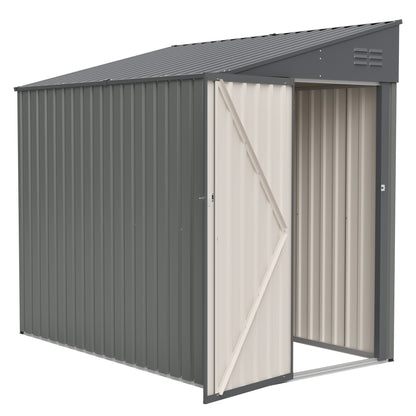4x7 Foot Lean-To Shed in Olive grey, Heavy-Duty Steel Outdoor Storage for Garden Tools & Bicycles, Maximize Your Backyard & Patio Space with All-Weather Protection