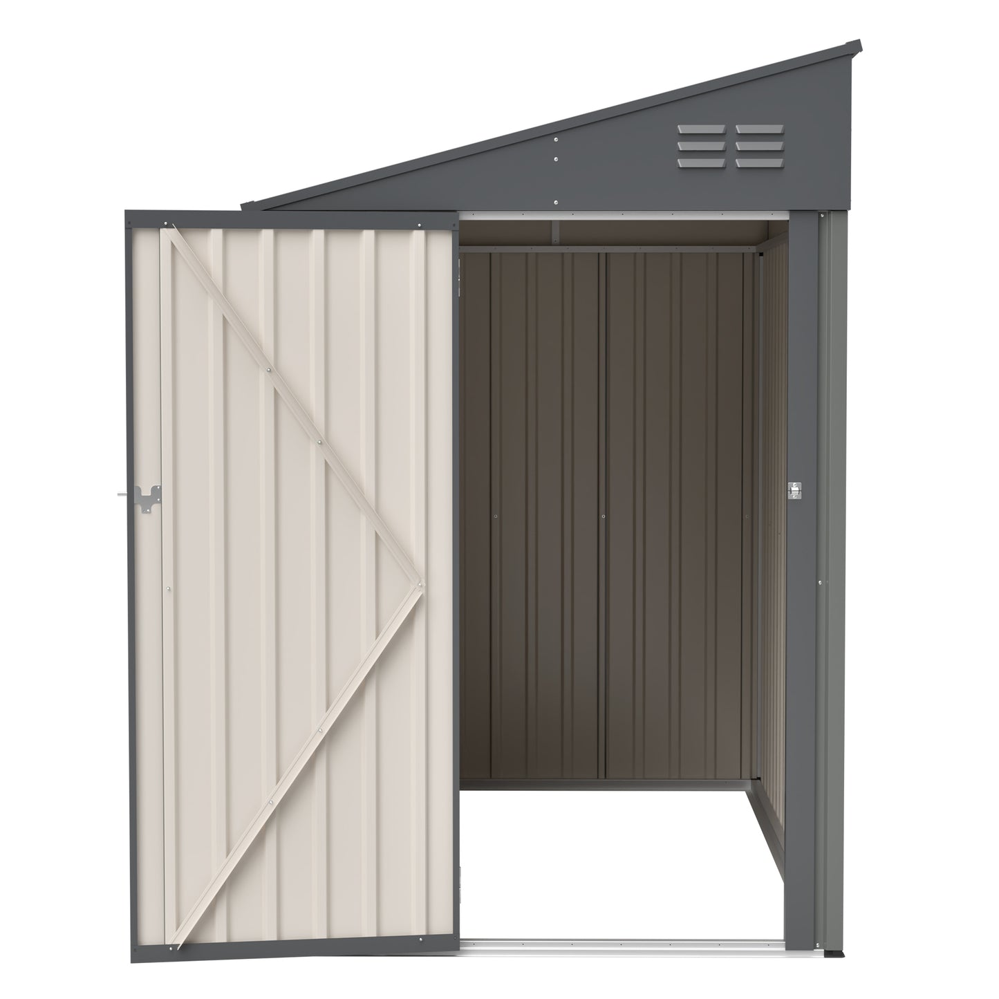 4x7 Foot Lean-To Shed in Olive grey, Heavy-Duty Steel Outdoor Storage for Garden Tools & Bicycles, Maximize Your Backyard & Patio Space with All-Weather Protection