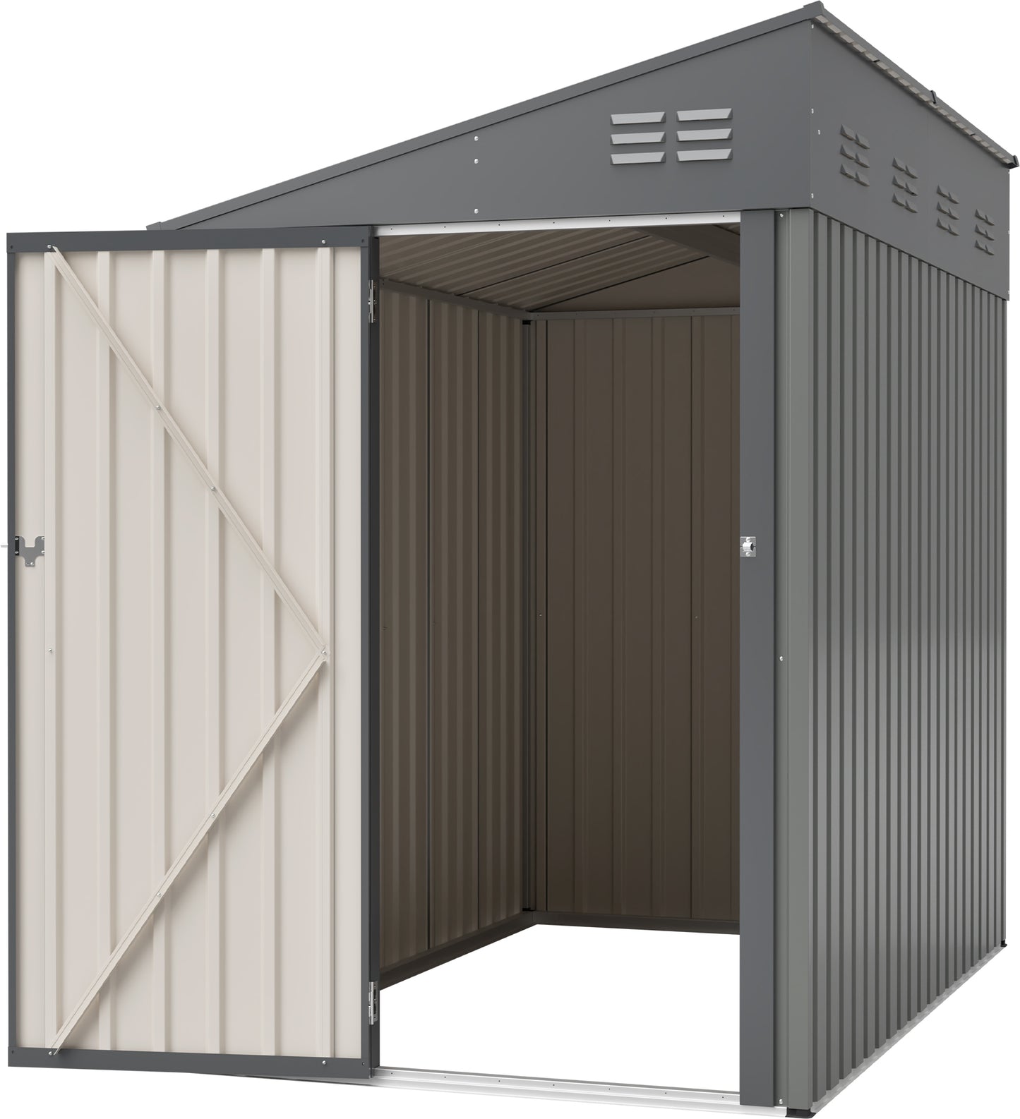 4x7 Foot Lean-To Shed in Olive grey, Heavy-Duty Steel Outdoor Storage for Garden Tools & Bicycles, Maximize Your Backyard & Patio Space with All-Weather Protection