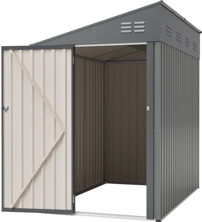 4x7 Foot Lean-To Shed in Olive grey, Heavy-Duty Steel Outdoor Storage for Garden Tools & Bicycles, Maximize Your Backyard & Patio Space with All-Weather Protection