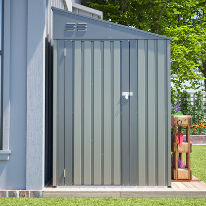 4x7 Foot Lean-To Shed in Olive grey, Heavy-Duty Steel Outdoor Storage for Garden Tools & Bicycles, Maximize Your Backyard & Patio Space with All-Weather Protection