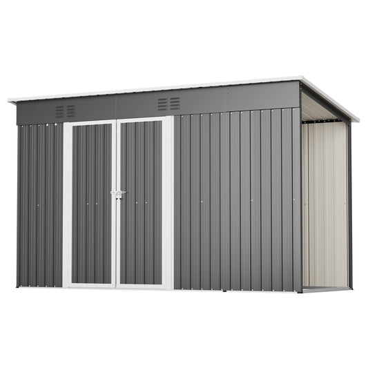 10'x4' Outdoor Metal Storage Shed for Garden Tools Lockable Door With Floor Frame
