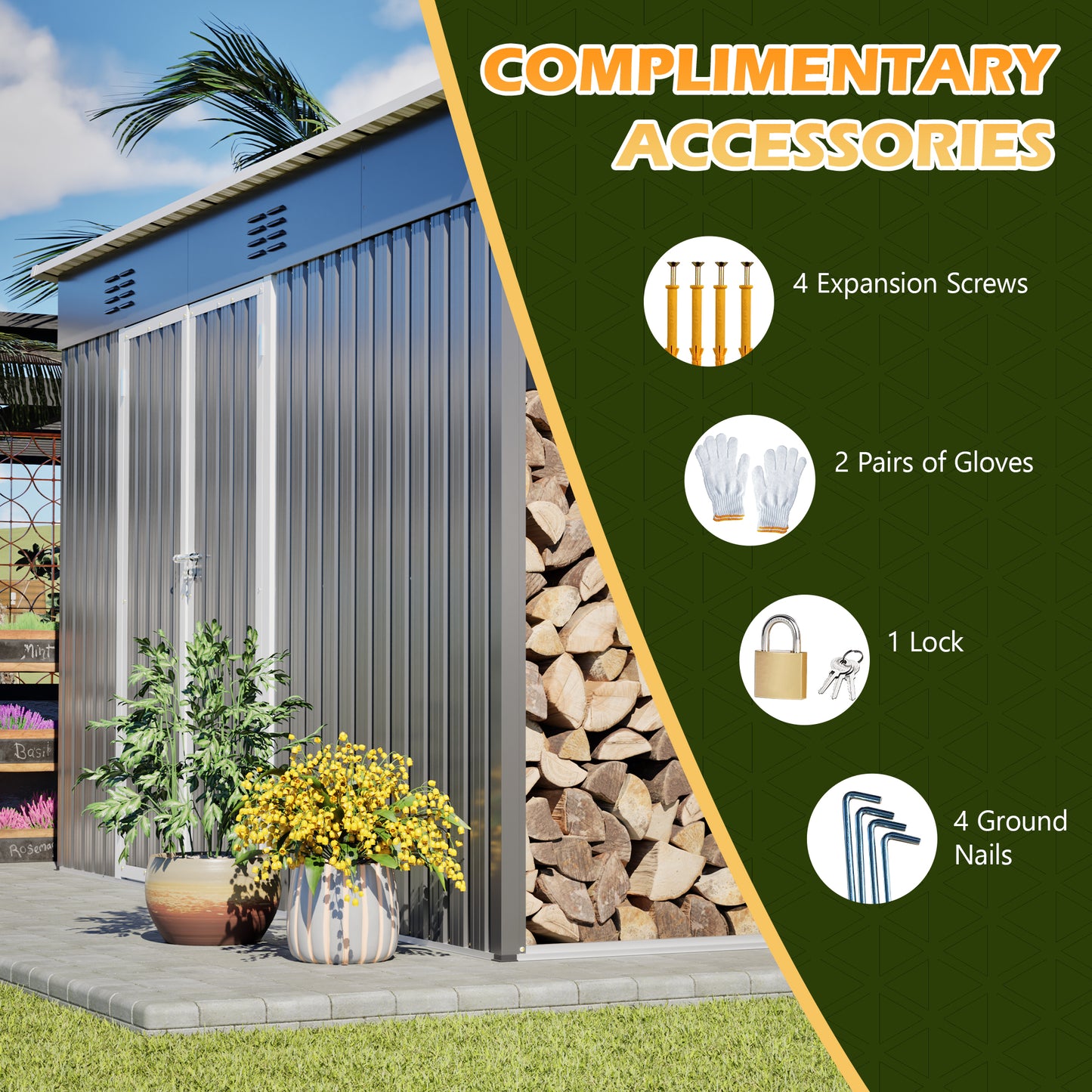 10'x4' Outdoor Metal Storage Shed for Garden Tools Lockable Door With Floor Frame