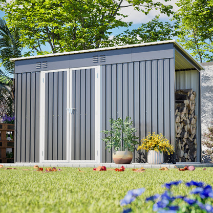 10'x4' Outdoor Metal Storage Shed for Garden Tools Lockable Door With Floor Frame