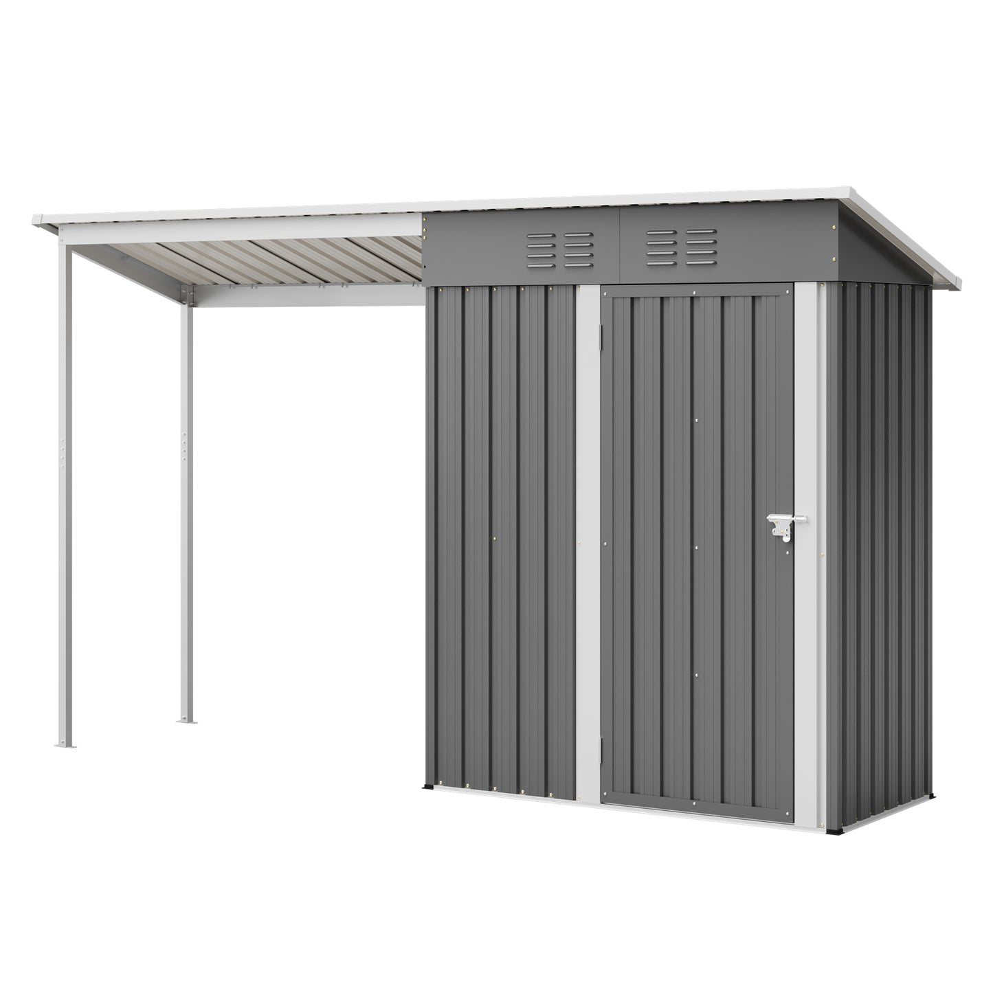 Durable 5x3FT Galvanized Steel Shed & Gazebo Combo, Easy Assembly Lean-To Storage with Open Pergola, All-Weather 2-in-1 Garden Shed for Tool Storage, Patio, Backyard