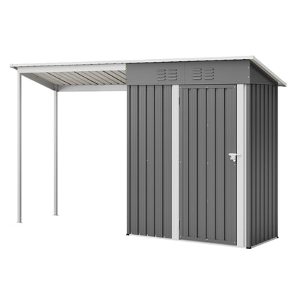 Durable 5x3FT Galvanized Steel Shed & Gazebo Combo, Easy Assembly Lean-To Storage with Open Pergola, All-Weather 2-in-1 Garden Shed for Tool Storage, Patio, Backyard