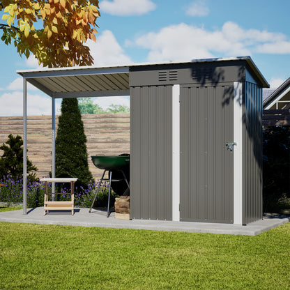Durable 5x3FT Galvanized Steel Shed & Gazebo Combo, Easy Assembly Lean-To Storage with Open Pergola, All-Weather 2-in-1 Garden Shed for Tool Storage, Patio, Backyard