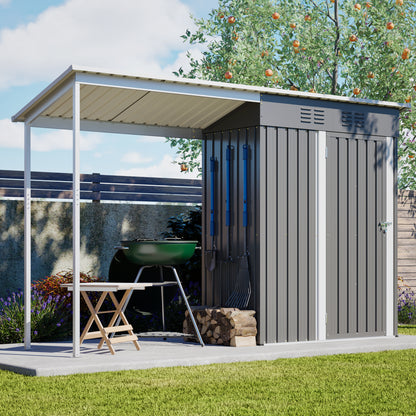 Durable 5x3FT Galvanized Steel Shed & Gazebo Combo, Easy Assembly Lean-To Storage with Open Pergola, All-Weather 2-in-1 Garden Shed for Tool Storage, Patio, Backyard