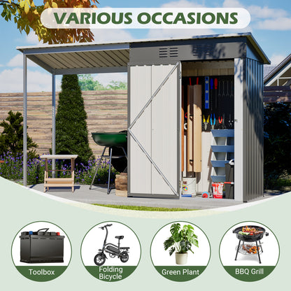 Durable 5x3FT Galvanized Steel Shed & Gazebo Combo, Easy Assembly Lean-To Storage with Open Pergola, All-Weather 2-in-1 Garden Shed for Tool Storage, Patio, Backyard