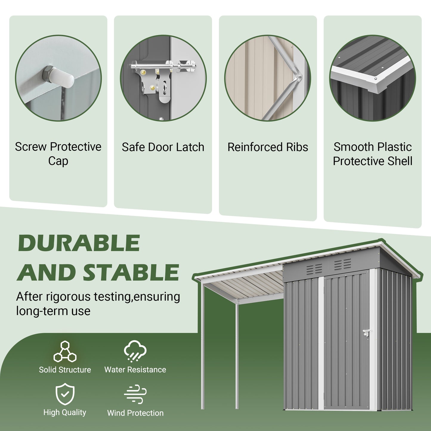 Durable 5x3FT Galvanized Steel Shed & Gazebo Combo, Easy Assembly Lean-To Storage with Open Pergola, All-Weather 2-in-1 Garden Shed for Tool Storage, Patio, Backyard