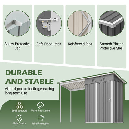 Durable 5x3FT Galvanized Steel Shed & Gazebo Combo, Easy Assembly Lean-To Storage with Open Pergola, All-Weather 2-in-1 Garden Shed for Tool Storage, Patio, Backyard