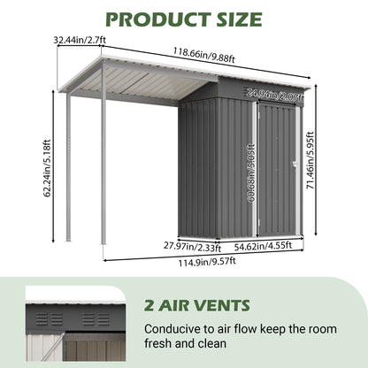 Durable 5x3FT Galvanized Steel Shed & Gazebo Combo, Easy Assembly Lean-To Storage with Open Pergola, All-Weather 2-in-1 Garden Shed for Tool Storage, Patio, Backyard