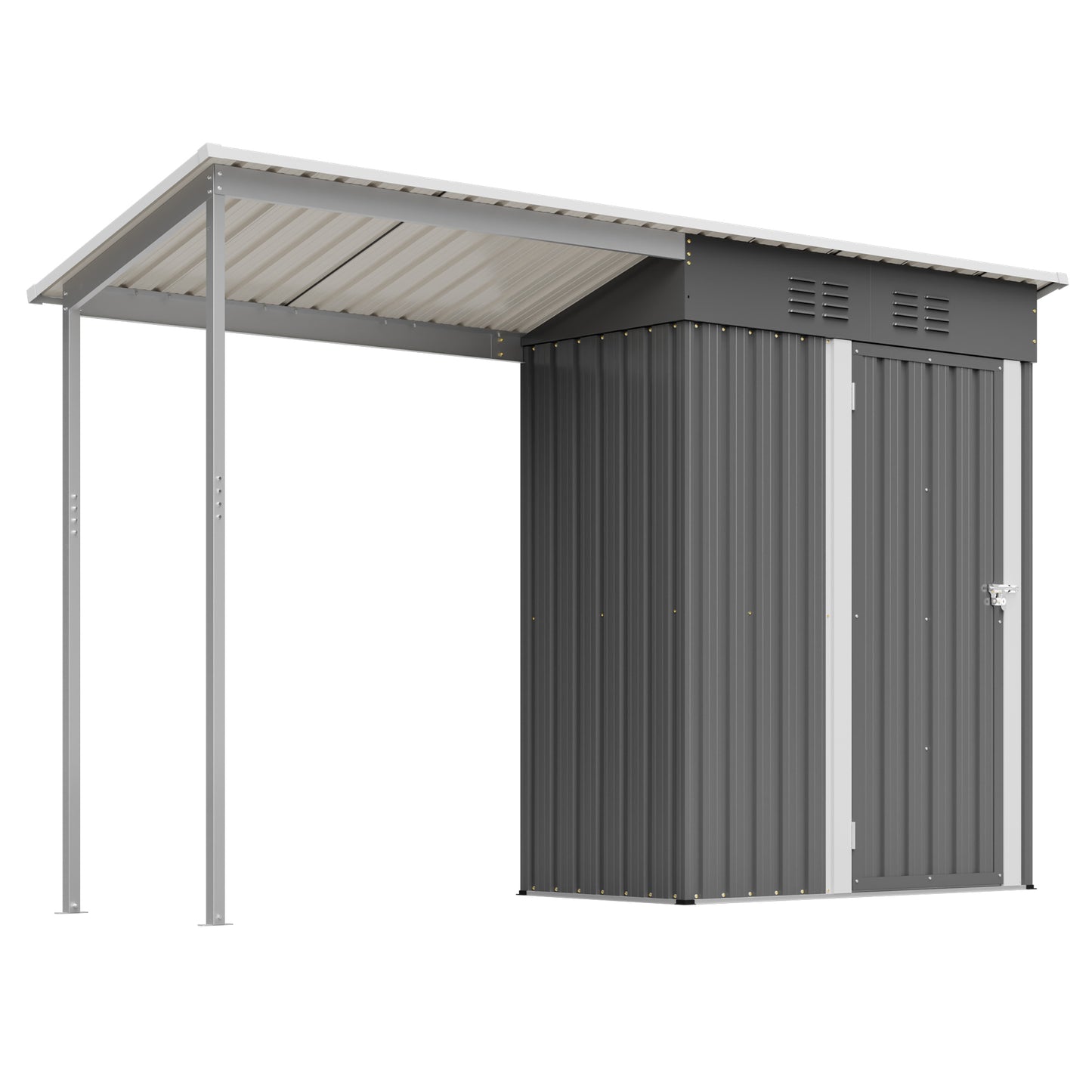 Durable 5x3FT Galvanized Steel Shed & Gazebo Combo, Easy Assembly Lean-To Storage with Open Pergola, All-Weather 2-in-1 Garden Shed for Tool Storage, Patio, Backyard
