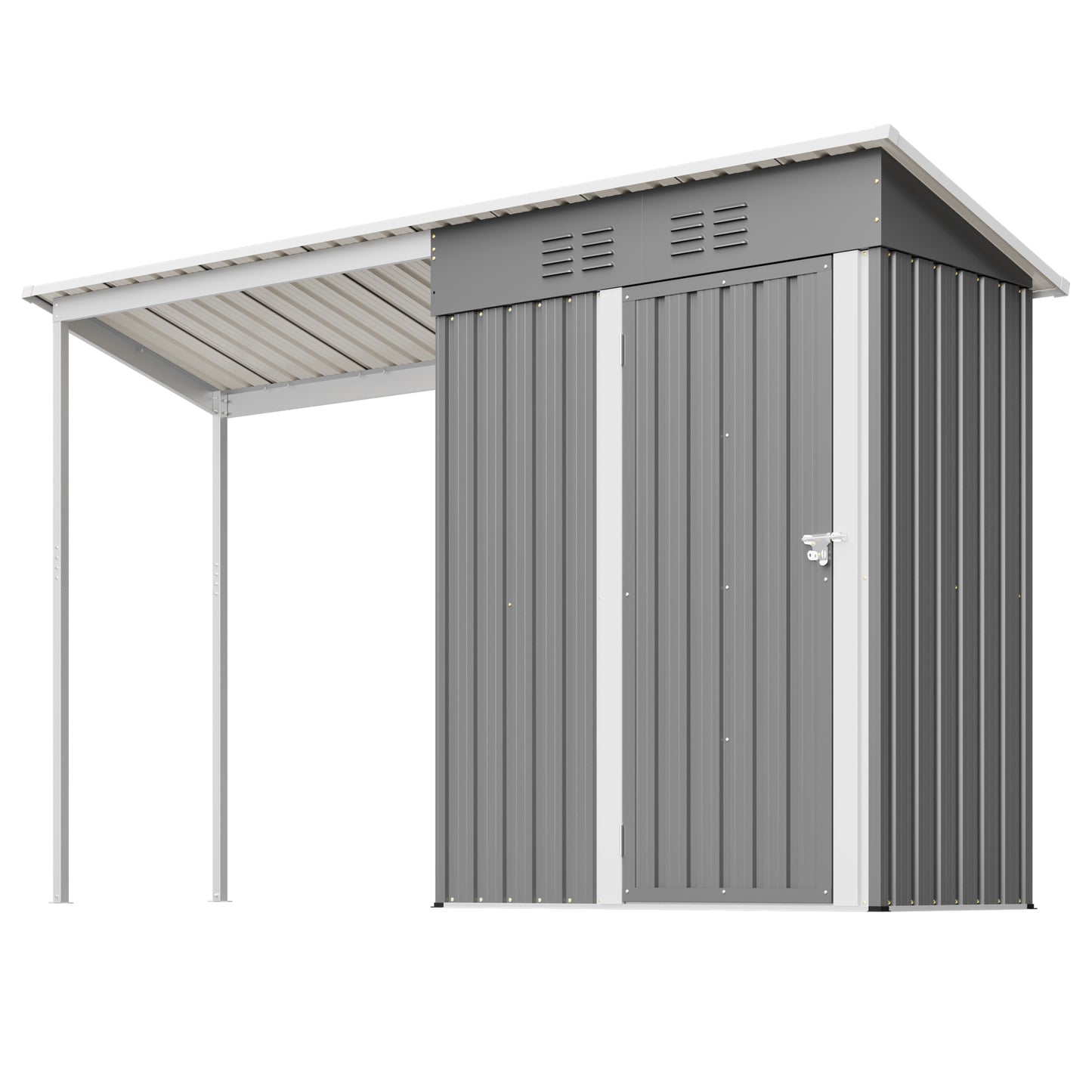 Durable 5x3FT Galvanized Steel Shed & Gazebo Combo, Easy Assembly Lean-To Storage with Open Pergola, All-Weather 2-in-1 Garden Shed for Tool Storage, Patio, Backyard