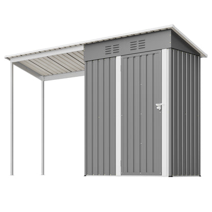 Durable 5x3FT Galvanized Steel Shed & Gazebo Combo, Easy Assembly Lean-To Storage with Open Pergola, All-Weather 2-in-1 Garden Shed for Tool Storage, Patio, Backyard