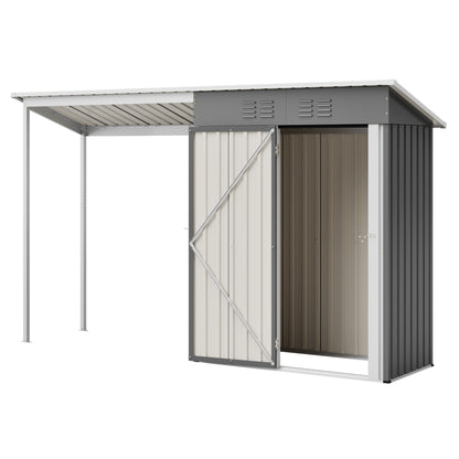 Durable 5x3FT Galvanized Steel Shed & Gazebo Combo, Easy Assembly Lean-To Storage with Open Pergola, All-Weather 2-in-1 Garden Shed for Tool Storage, Patio, Backyard