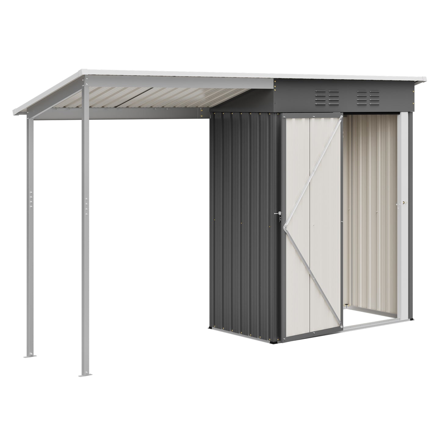 Durable 5x3FT Galvanized Steel Shed & Gazebo Combo, Easy Assembly Lean-To Storage with Open Pergola, All-Weather 2-in-1 Garden Shed for Tool Storage, Patio, Backyard