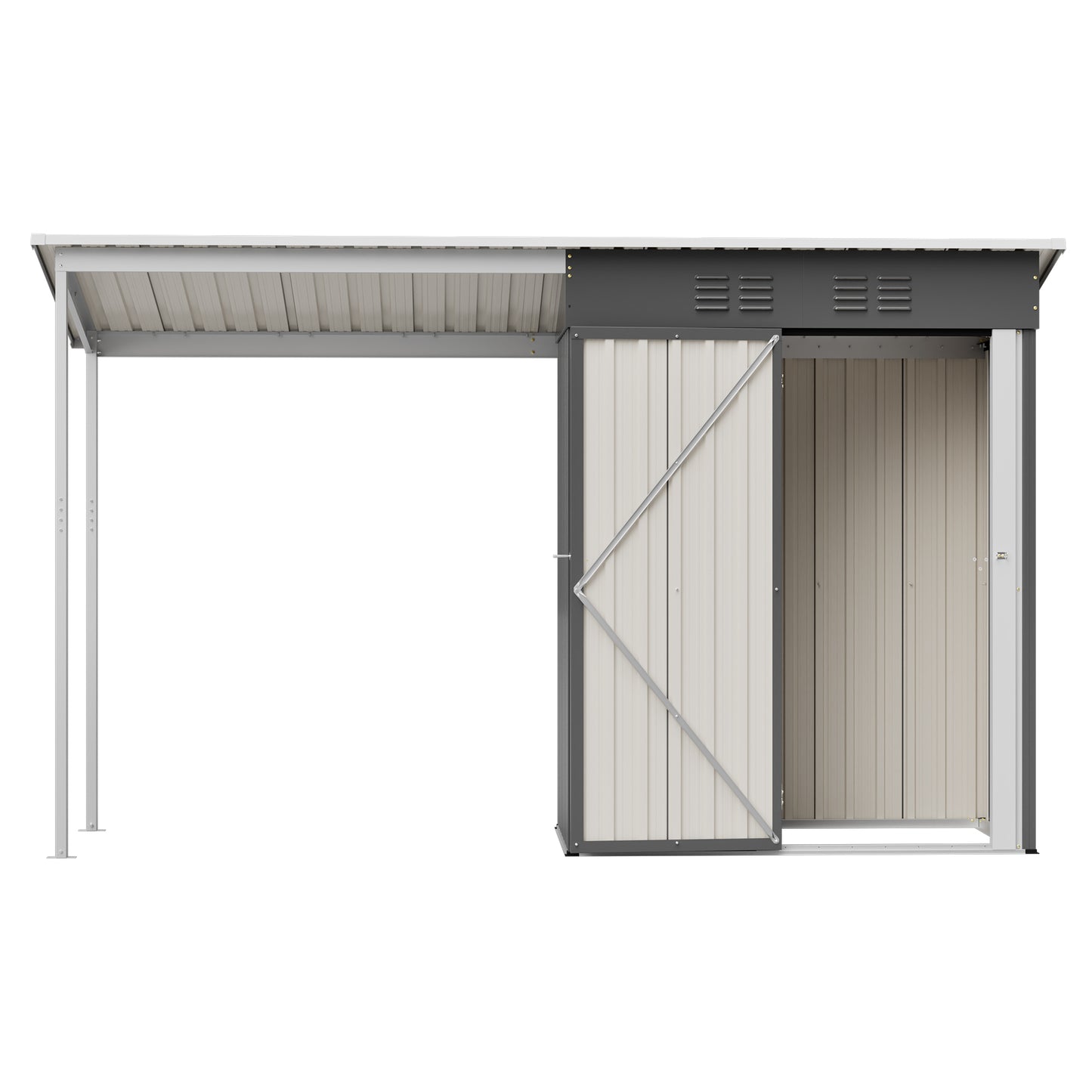 Durable 5x3FT Galvanized Steel Shed & Gazebo Combo, Easy Assembly Lean-To Storage with Open Pergola, All-Weather 2-in-1 Garden Shed for Tool Storage, Patio, Backyard