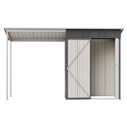 Durable 5x3FT Galvanized Steel Shed & Gazebo Combo, Easy Assembly Lean-To Storage with Open Pergola, All-Weather 2-in-1 Garden Shed for Tool Storage, Patio, Backyard