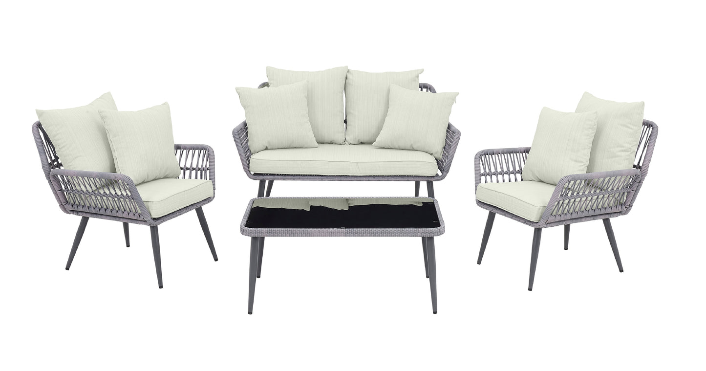 4-Piece Conversation Set in Gray and Cream