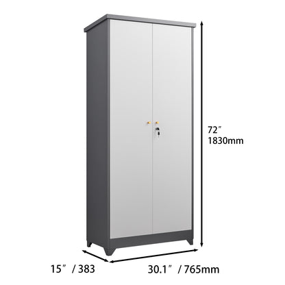 Metal Outdoor Cabinet, Made Of Stainless Steel, Large Capacity, Secure Lock For Anti-theft, Waterproof And Moisture-proof, With Shelves, Cleaning Tool Storage Cabinet, Vertical Tall Garden Cabinet.