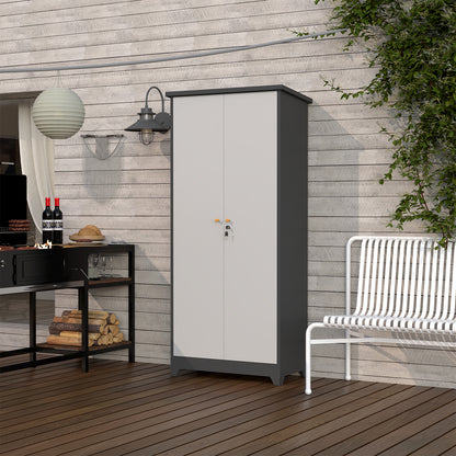 Metal Outdoor Cabinet, Made Of Stainless Steel, Large Capacity, Secure Lock For Anti-theft, Waterproof And Moisture-proof, With Shelves, Cleaning Tool Storage Cabinet, Vertical Tall Garden Cabinet.