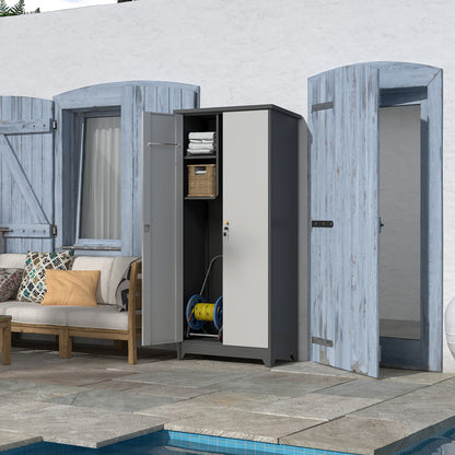 Metal Outdoor Cabinet, Made Of Stainless Steel, Large Capacity, Secure Lock For Anti-theft, Waterproof And Moisture-proof, With Shelves, Cleaning Tool Storage Cabinet, Vertical Tall Garden Cabinet.