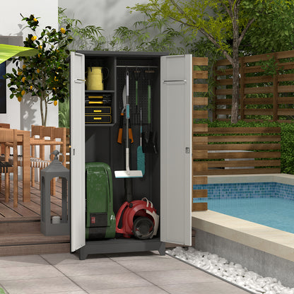 Metal Outdoor Cabinet, Made Of Stainless Steel, Large Capacity, Secure Lock For Anti-theft, Waterproof And Moisture-proof, With Shelves, Cleaning Tool Storage Cabinet, Vertical Tall Garden Cabinet.