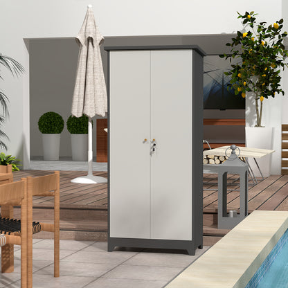 Metal Outdoor Cabinet, Made Of Stainless Steel, Large Capacity, Secure Lock For Anti-theft, Waterproof And Moisture-proof, With Shelves, Cleaning Tool Storage Cabinet, Vertical Tall Garden Cabinet.