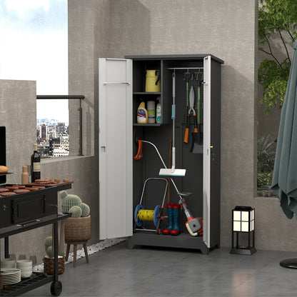 Metal Outdoor Cabinet, Made Of Stainless Steel, Large Capacity, Secure Lock For Anti-theft, Waterproof And Moisture-proof, With Shelves, Cleaning Tool Storage Cabinet, Vertical Tall Garden Cabinet.