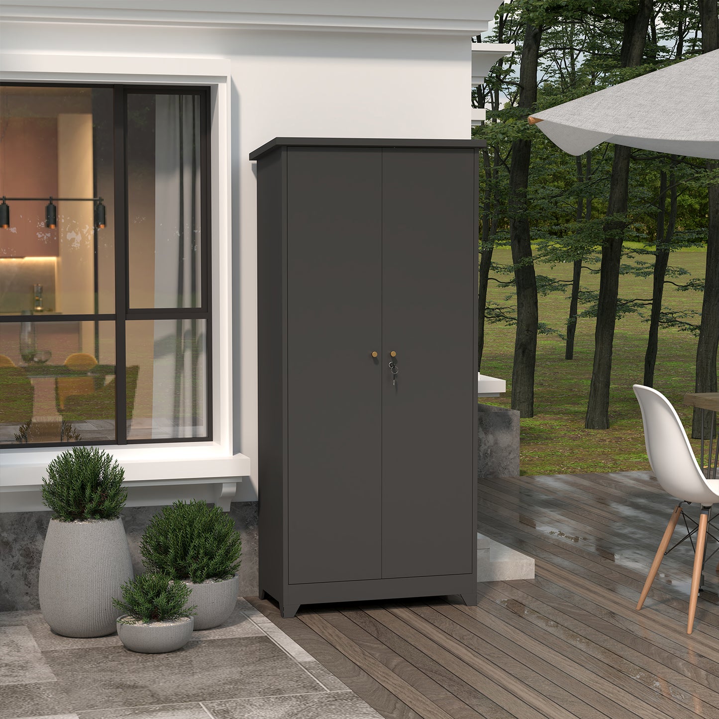 Outdoor Cabinet Outdoor Storage Cabinet Waterproof, Storage Cabinet cabinet with Shelves, Vertical Tall Garden Storage cabient & Outdoor Storage Cabinet Weatherproof for Outside in light gray