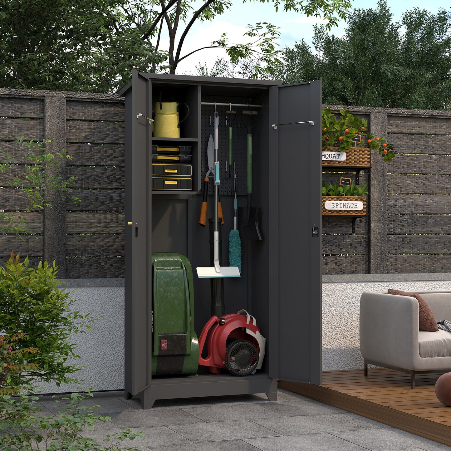 Outdoor Cabinet Outdoor Storage Cabinet Waterproof, Storage Cabinet cabinet with Shelves, Vertical Tall Garden Storage cabient & Outdoor Storage Cabinet Weatherproof for Outside in light gray