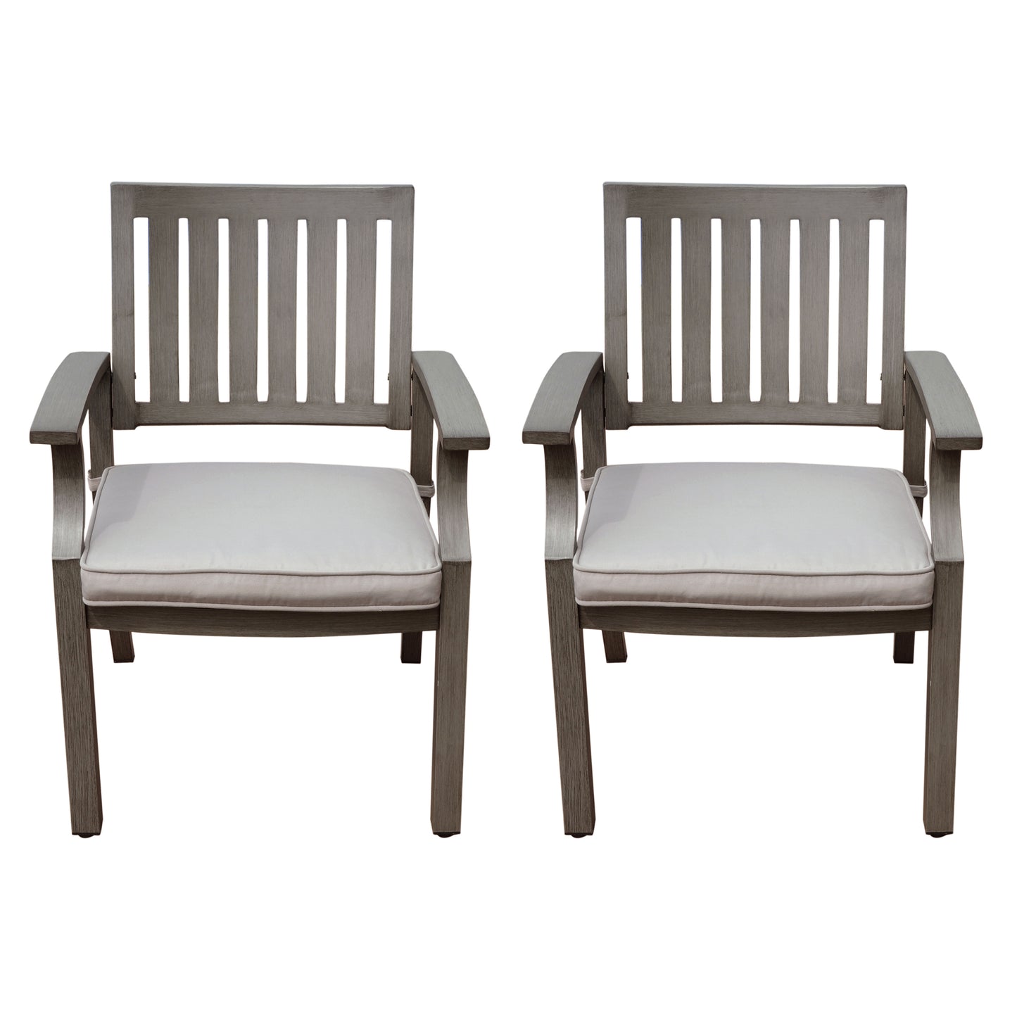 Outdoor Modern Aluminum Dining Chair with Cushion (Set of 2), Dark Gray and Silver