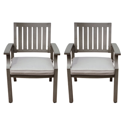 Outdoor Modern Aluminum Dining Chair with Cushion (Set of 2), Dark Gray and Silver