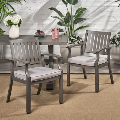 Outdoor Modern Aluminum Dining Chair with Cushion (Set of 2), Dark Gray and Silver