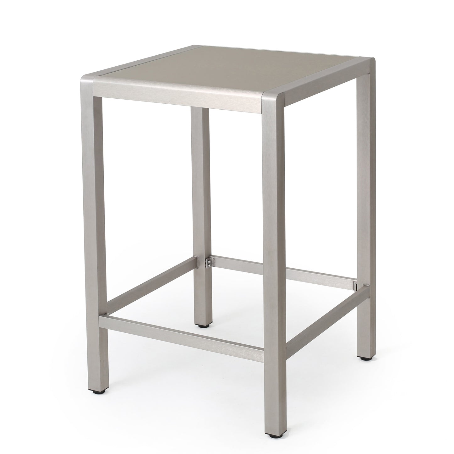 43" Outdoor Aluminum Frame Bar Table with Glass Table Top, Grey Finish