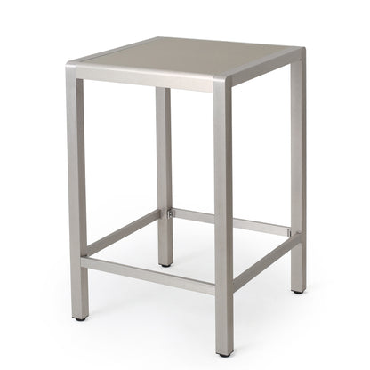 43" Outdoor Aluminum Frame Bar Table with Glass Table Top, Grey Finish