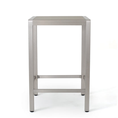43" Outdoor Aluminum Frame Bar Table with Glass Table Top, Grey Finish